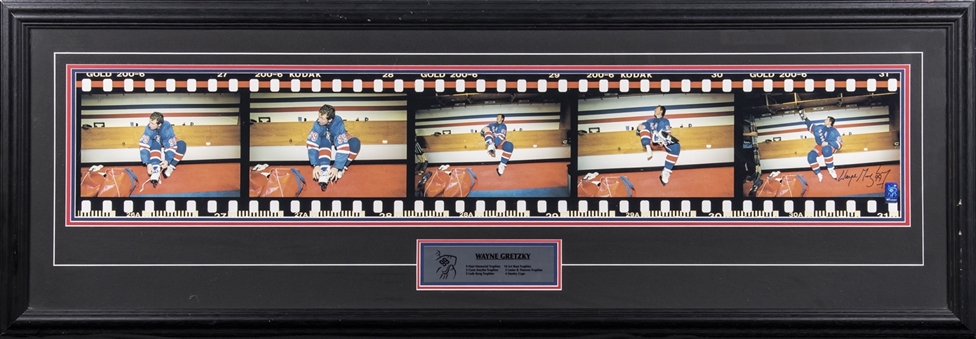 Wayne Gretzky Signed Photo Collage of Hanging Skates After Final Game In 59x21 Framed Display (Beckett)